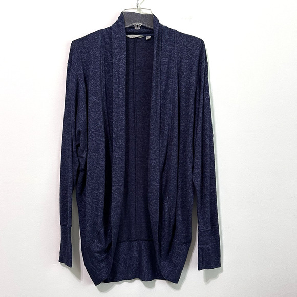 ATHLETA Luxe Pose Wrap Cardigan S Blue Knit Open Thumb Holes Casual Relax Travel - Picture 1 of 10